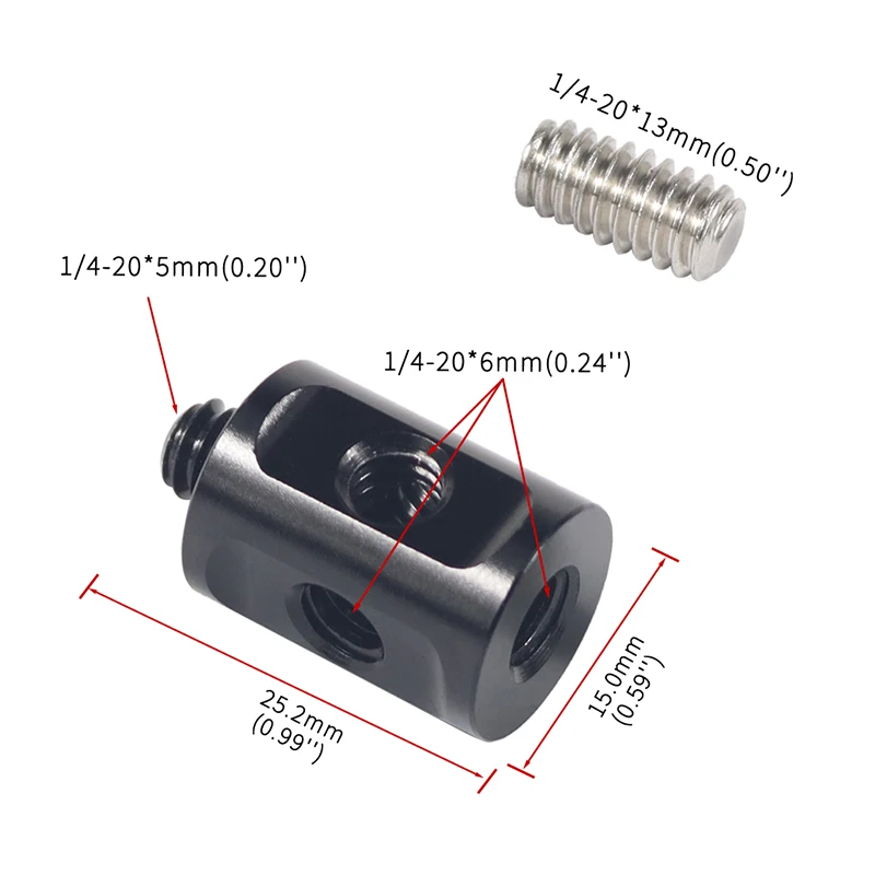 Adaptador de conexión de tornillo doble 1/4, montaje para plataforma de hombro DLSR, sistema de enfoque de seguimiento, conector de poste de varilla de tubo, soporte de luz para micrófono