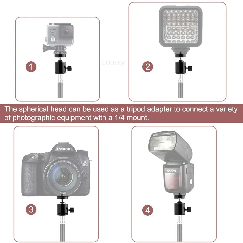 Set dudukan Tripod Universal, penyangga ponsel dan adaptor kepala bola untuk iphone Tripod dan tongkat Selfie dengan sekrup 1/4