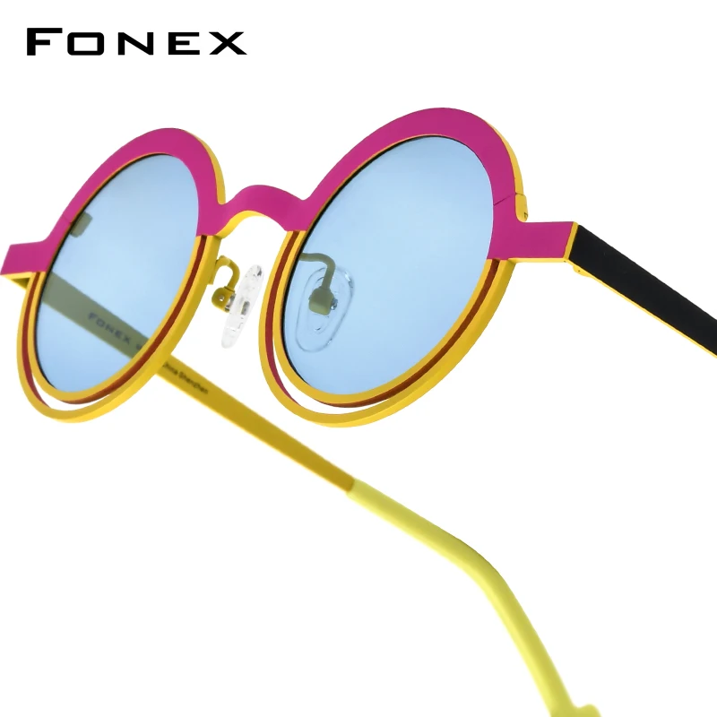 FONEX Titanium Sunglasses Women Brand Design Vintage Retro Round Japanese Thick Big Size Polarized Sun Glasses Men 85822