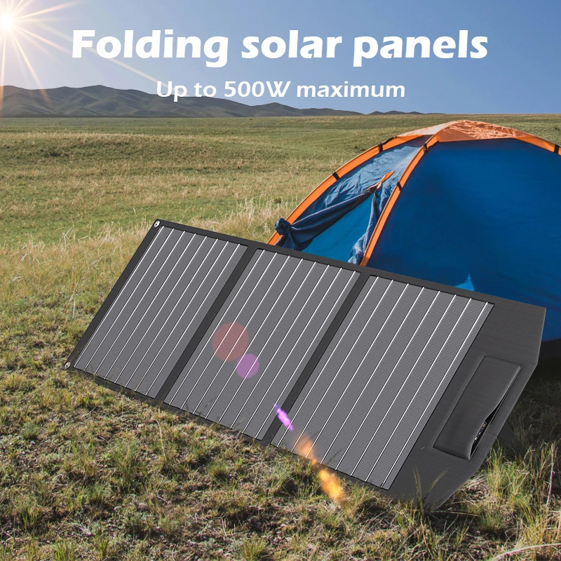 500W 3 Fold 12-24v Solar Panel Portable Foldable High-power Solar Cell Convenient for Carrying Suitable Outdoor Hiking Camping