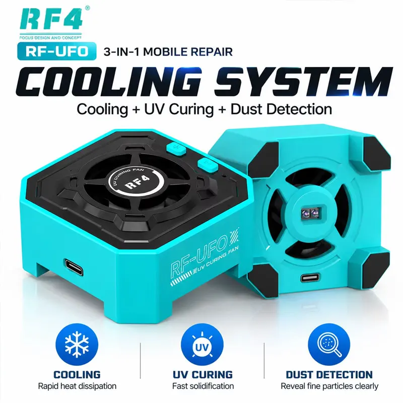 RF4 RF-UFO 3-in-1 UV Curing Lamp Cooling Fan Smoke Extractor 3 Speed Adjustable for Phone PCB Soldering Repair