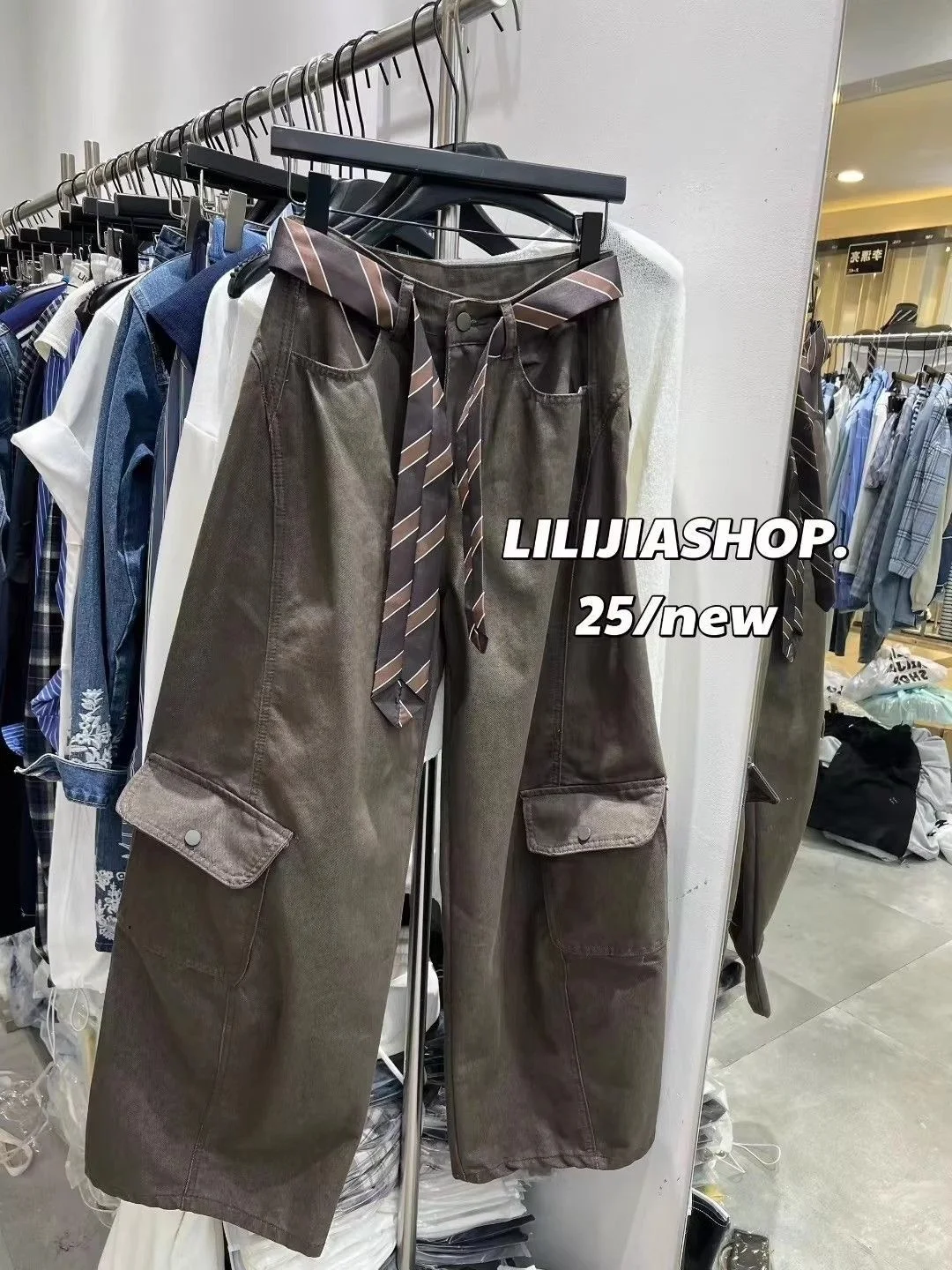 American Design Lazy Style Wide Leg Pants Women's Loose Fitting Conceal Flattering Casual Workwear High Waist Zipper Cotton