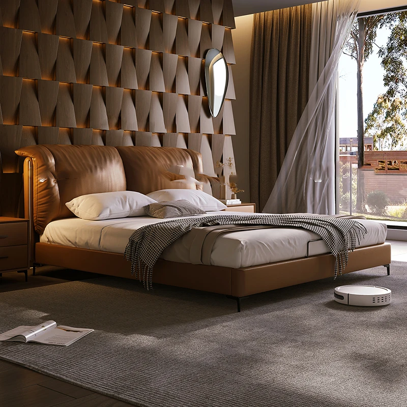 

Luxury Leather Design Bed European Bedroom Modern Space Saving Bed Platform Headboards Simple Letto Matrimoniale Hotel Furniture