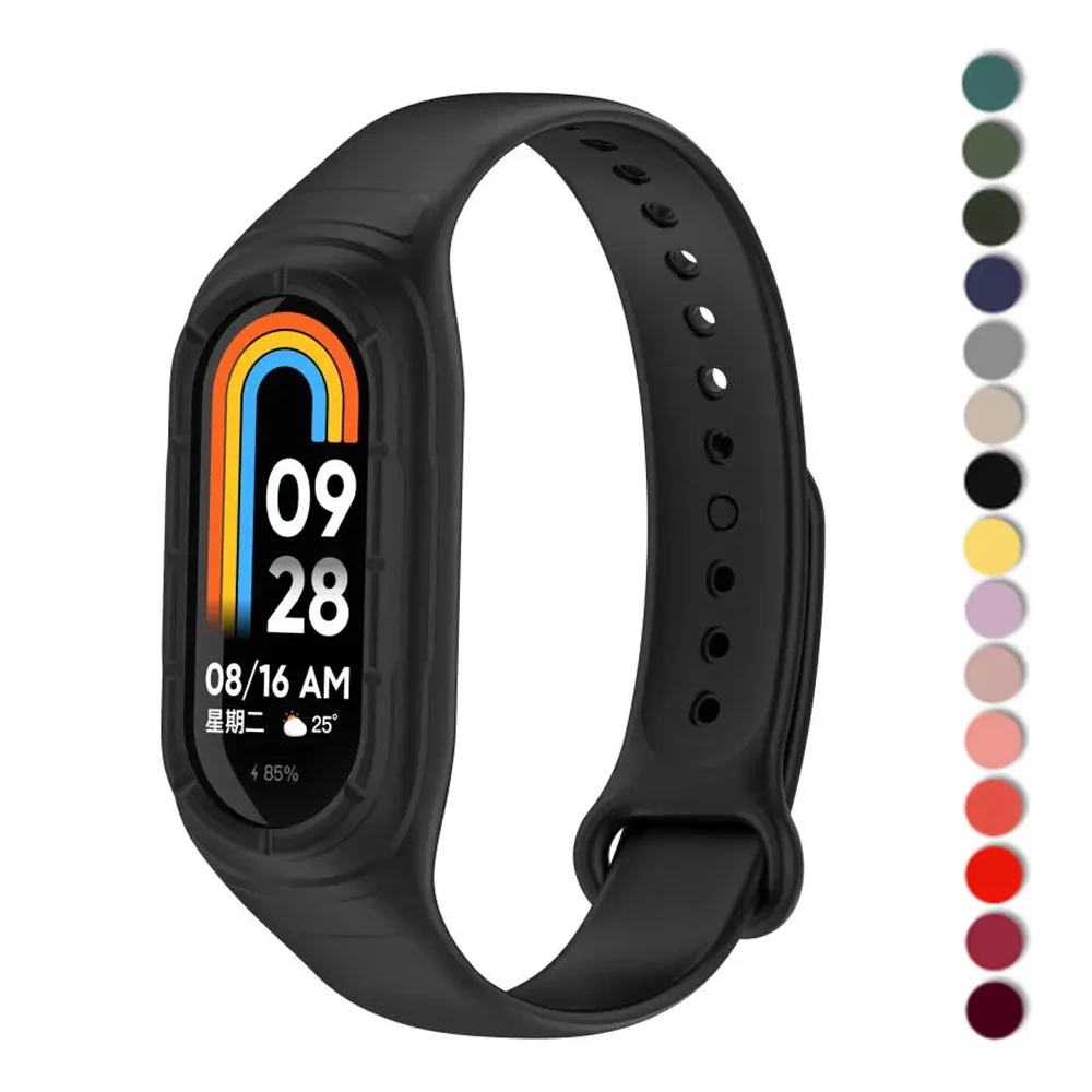 Sport silicone For Xiaomi mi band 9 8 Strap miband 8 NFC smart watch accessories bracelet+cover case wrist belt correa mi band 8