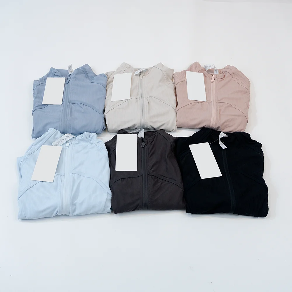 Yoga Wear Women's Sports Jacket Ribbed Jacket with Stand-Up Collar Breathable Nylon High-Elastic Slim Fit Running Sun Protection