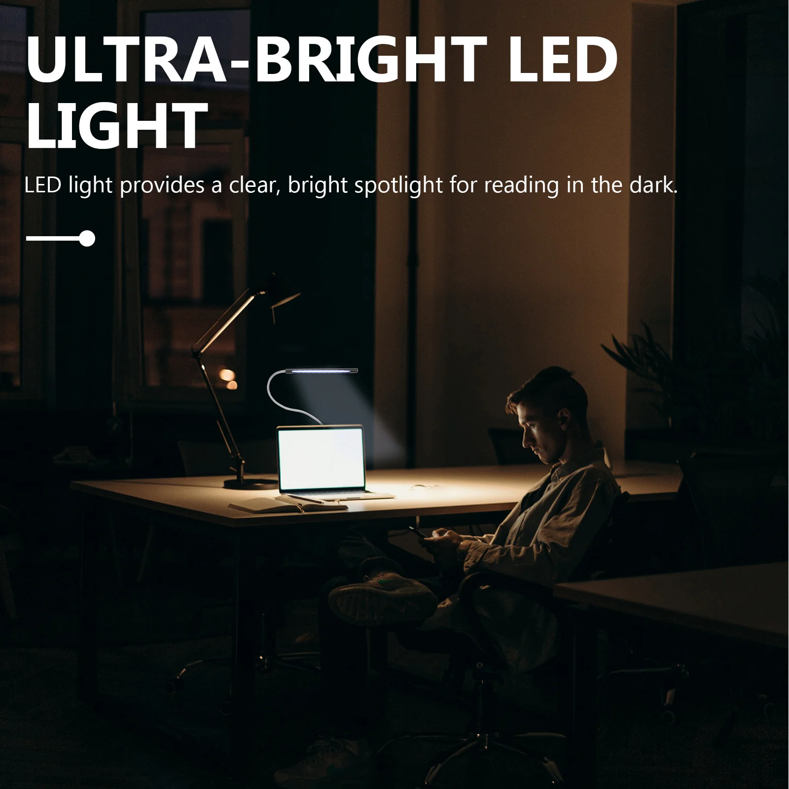 2pcs Usb Lamp 10-Led Flexible Neck Portable Night Light For Computer Keyboard Desktop Reading Office Study Super Bright White