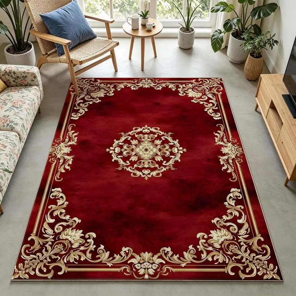 2D 1 Piece Ornate Traditional Soft Comfortable, Easy to Care, Machine Washable Indoor Rug for Dining Room, Living Room, Bedroom, Foyer, Hallway, Rustic Style Home Decor Under Dining Table