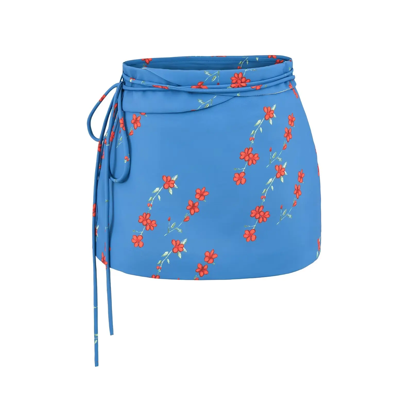 

Vacation Style Sweet Spicy Blue Floral Print Anti-Light A-Line Skirt Low Waist Tie Waist Slimming Skirt Pants for Women