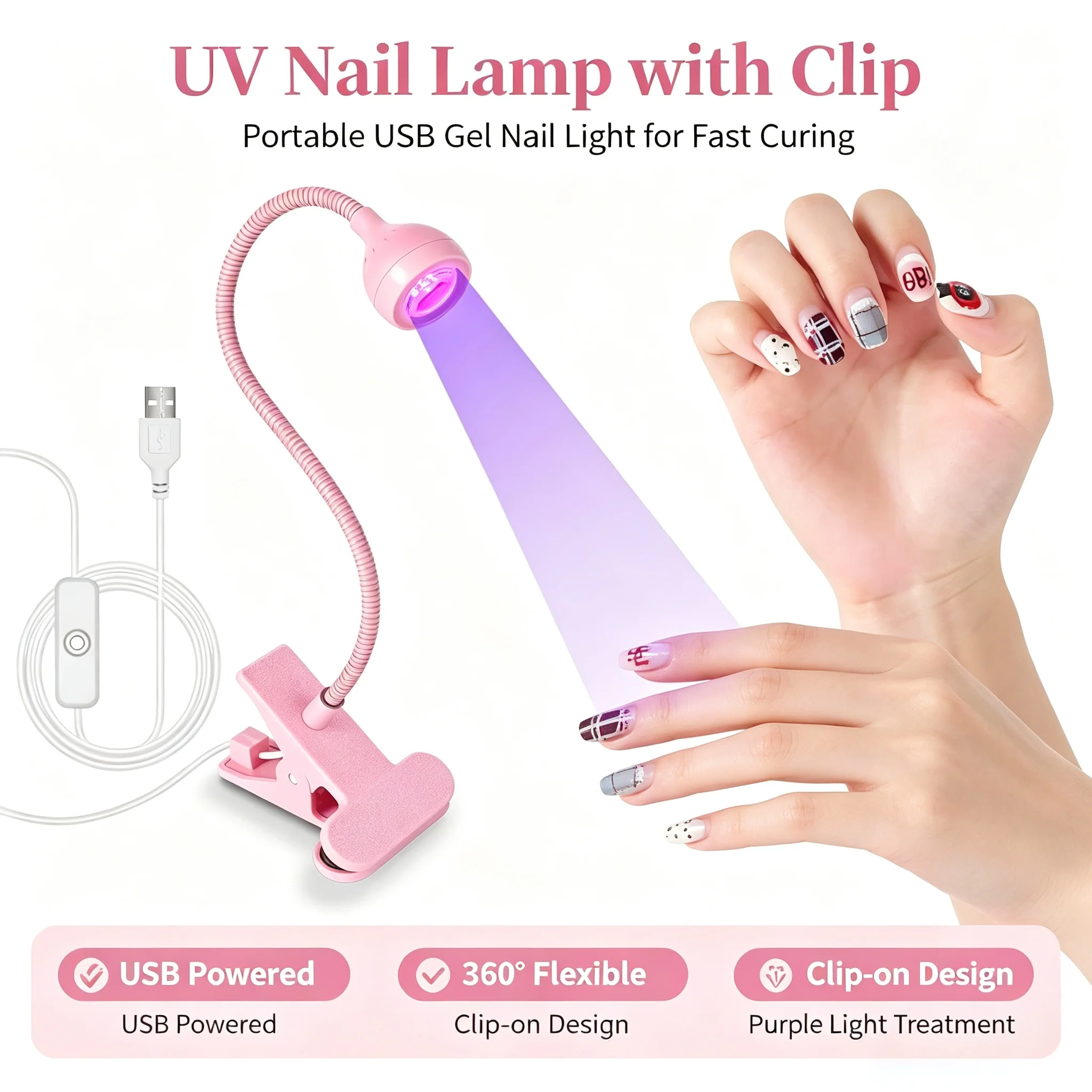 Sèche-ongles LED UV flexible à clipser, mini lampe de bureau portable USB pour vernis à ongles en gel, manucure en salon