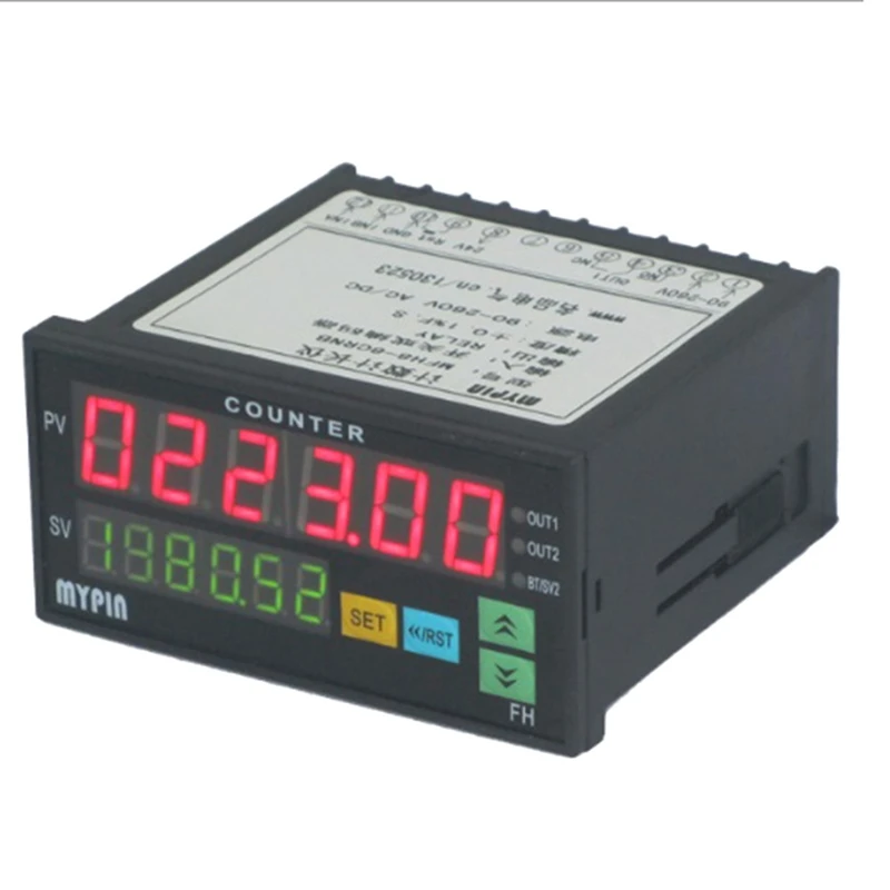 Mypin FH8-6CRRB Counter Dual Display Digital Counter Digital Counter 6 Digits Light-Emitting Diode AC/DC Length Meter Black