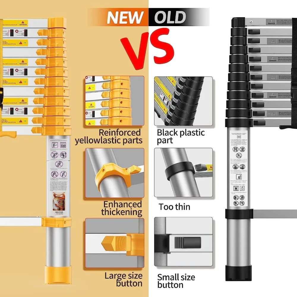Escalera telescópica de aluminio, 15,5 pies plegable con pies antideslizantes, resistente para uso doméstico y al aire libre