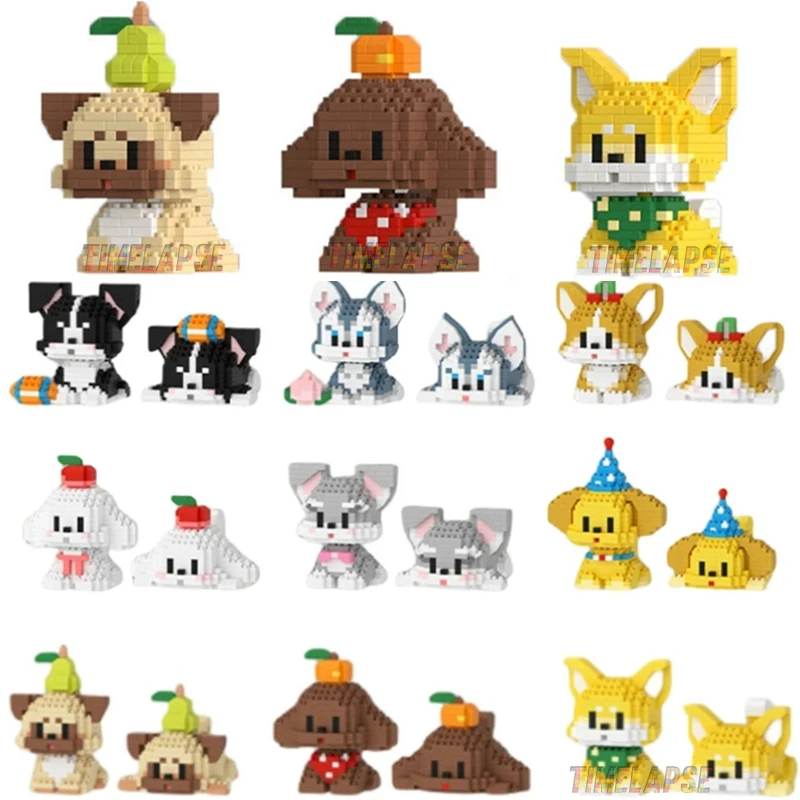 Novo bonito animais de estimação cães teddy shiba inu poodle schnauzer golden retriever animais blocos de construção kit tijolos modelo crianças brinquedo