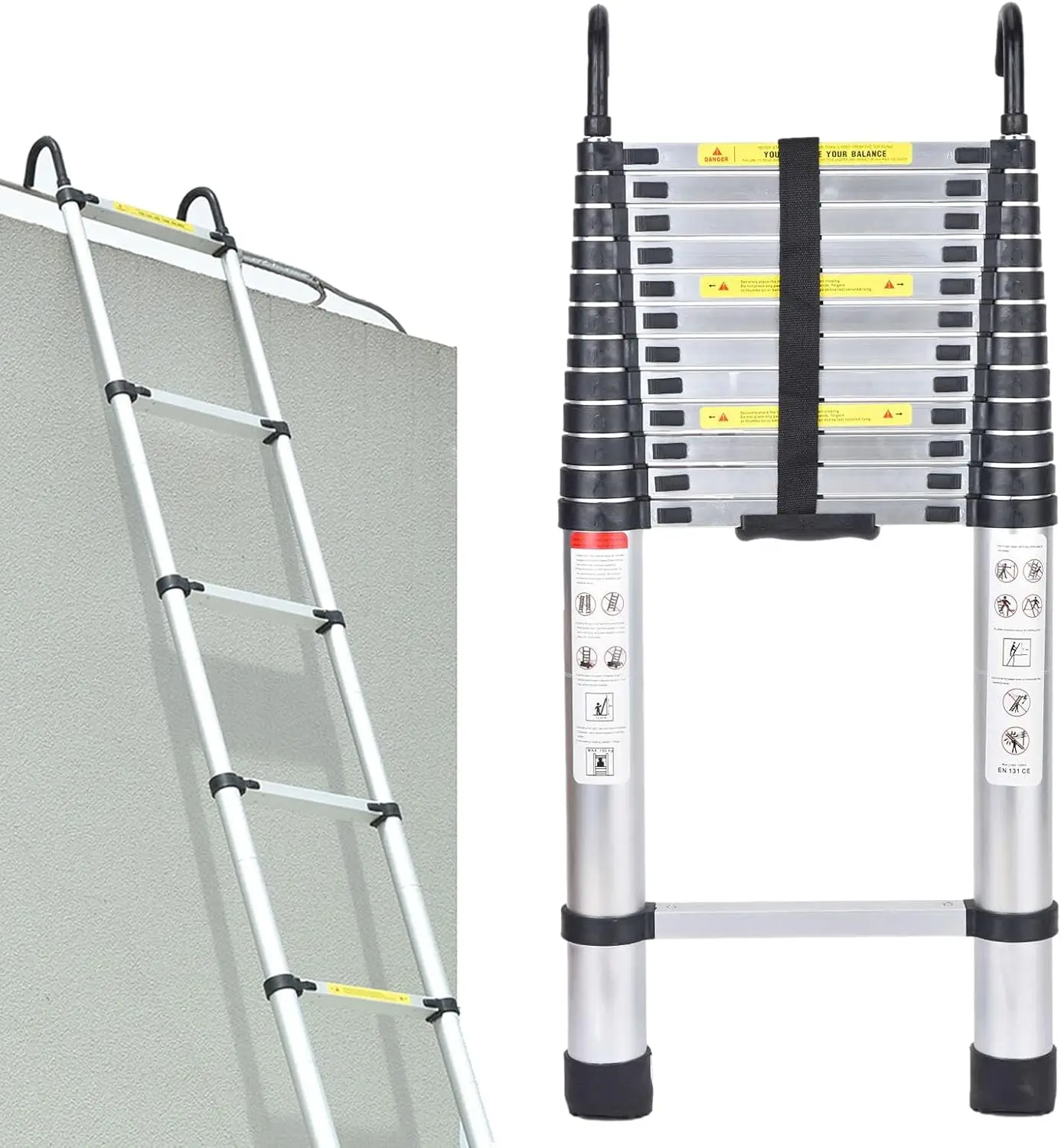 16.5ft Aluminum Telescoping Ladder Adjustable Height EN131 Certificated, 330lbs Max Load Heavy Duty Portable Extension Folding