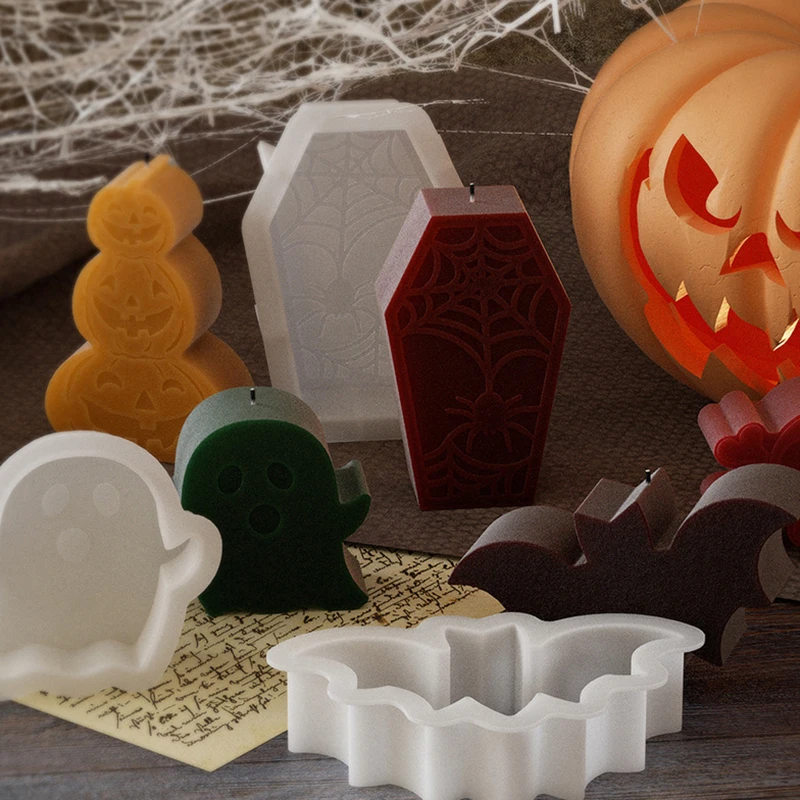 ハロウィーンのカボチャシリコンモールド、ゴースト、バット、石鹸、キャンドル、DIYクラフト、家の装飾のための墓石の形