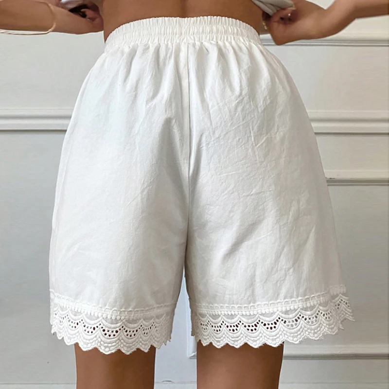 Pantalones cortos holgados con dobladillo con ojales, pantalones cortos informales de cintura alta elásticos para mujer, ropa de dormir de verano, pantalones cortos Vintage de los años 90, pijamas