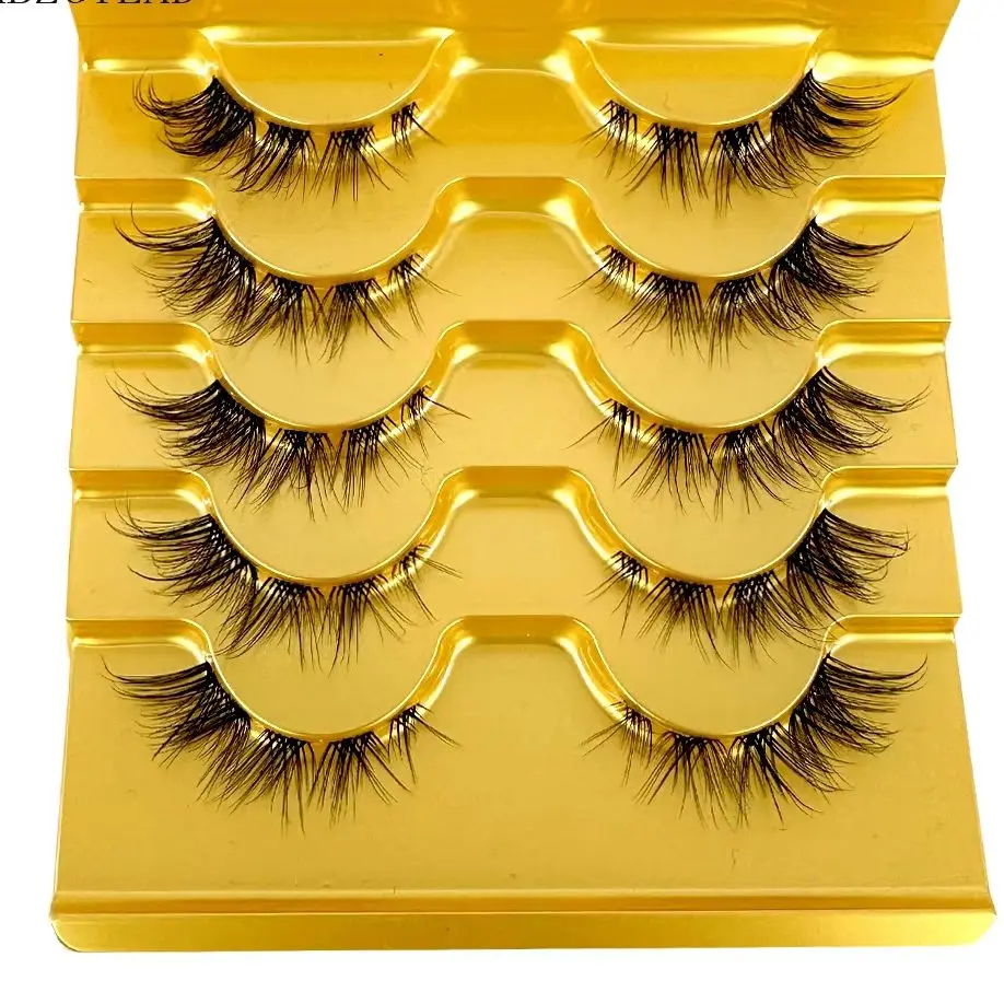 5 أزواج رموش بالمنك غير مرئية الفرقة لاش تمديد الرموش الصناعية الطبيعية عبر العنقودية الجنية ثلاثية الأبعاد فو كبير العين طويلة رموش اصطناعية