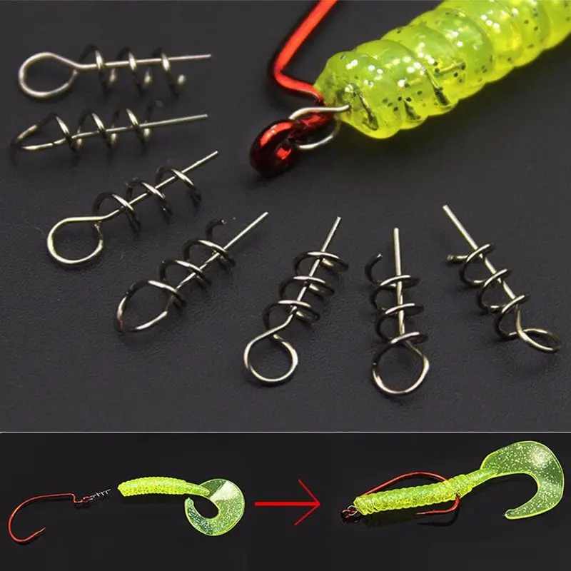 LALA 100Pcs Spring Twist Lock Fishing Hook Centering Pin For Soft Lure Bait Worm Crank