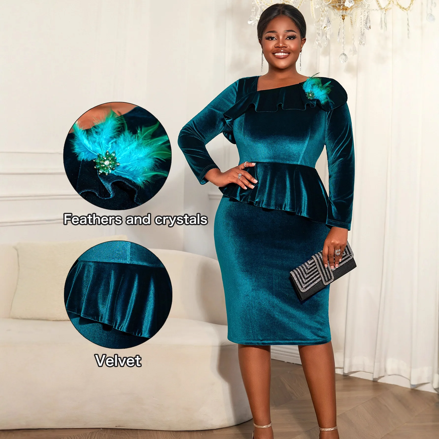 

Dashiki African Dresses for Women 2026 Spring Fashion African Long Sleeve V-neck Velvet Party Evening Bodycon Midi Dress Outfits