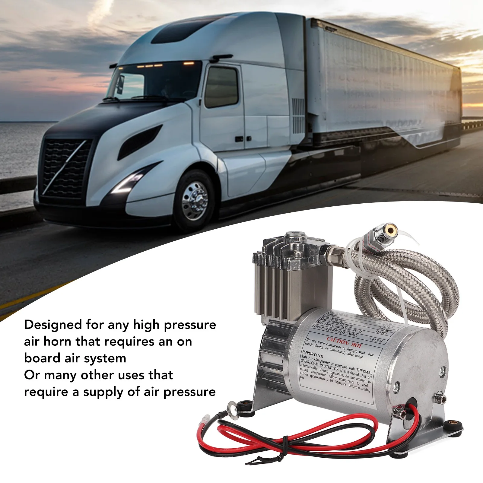 Heavy Duty Air Compressor 20A 150 PSI Metal  NPT1/4 Thread for 12V Vehicles Yacht Boats Heavy Duty Air Compressor