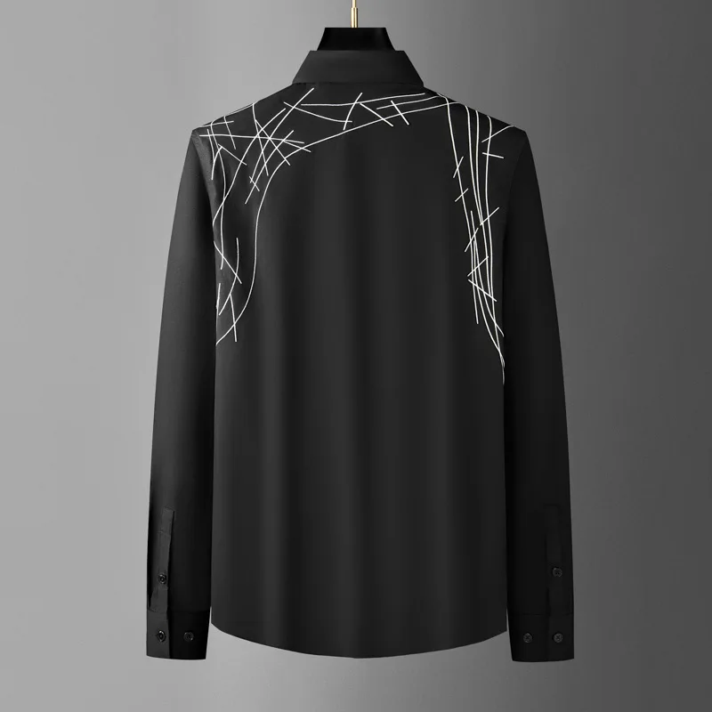 Trendy Autumn Embroidered Men's Long Sleeved Shirt Fashion Casual Business Dress Shirts Versatile Men Social Party Tuxedo Blouse