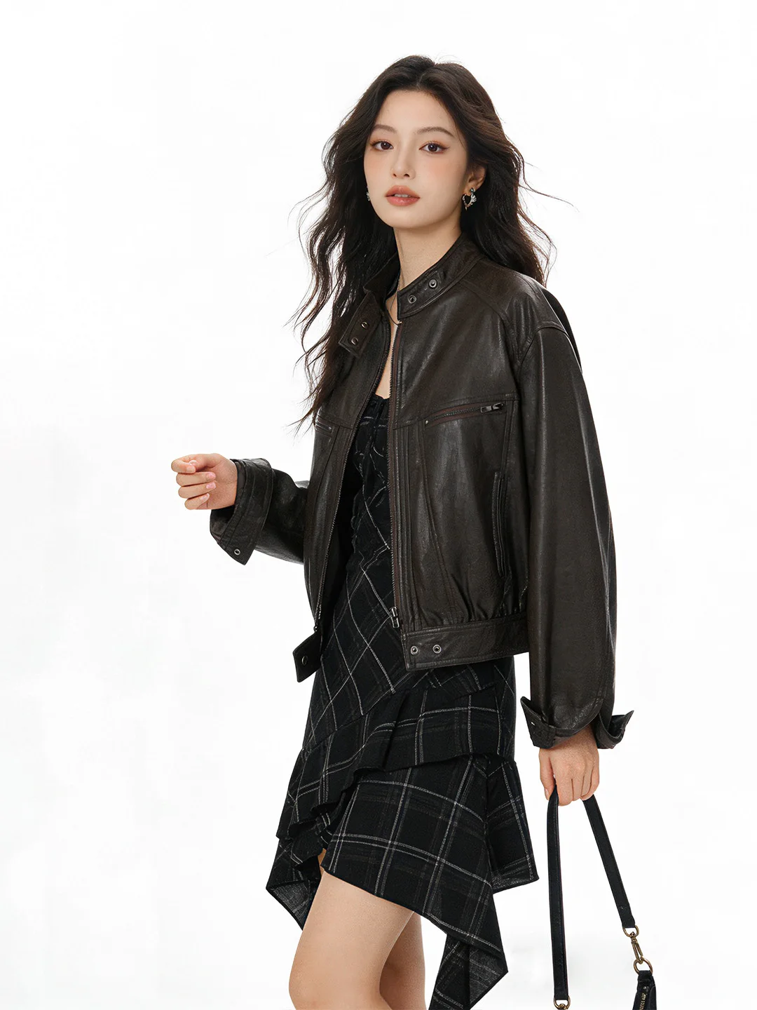 Chic Zipper Design Leather Jaet ort Biker Sle Sweet Cool Early Spring New Arrival Slimming Women's Faion Outerwear