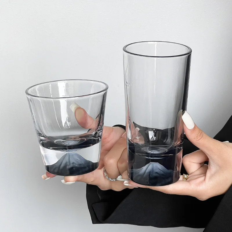 

Deep Bla Fuji Mountain Glass Cup Unique Design Snow Mountain Cup for Home Use Whiskey Coffee Cup Nordic Sle Transparent