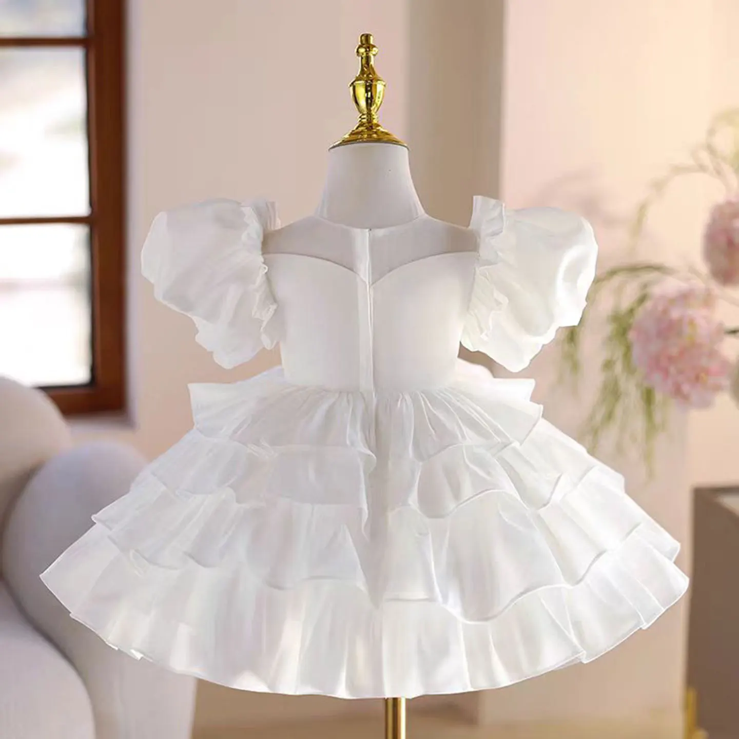 Dreamy Vow Elegante abito bianco per bambina per bambini Matrimonio Compleanno Festa Prima Comunione Abito da ballo al ginocchio J778