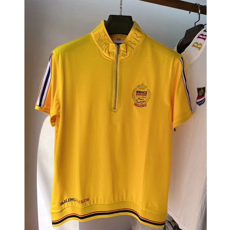 

Bruce&Shark White Straight Casual Short Polo for Men Fashion Thin Stretch Cotton Breathable Men's Polo Summer Size L
