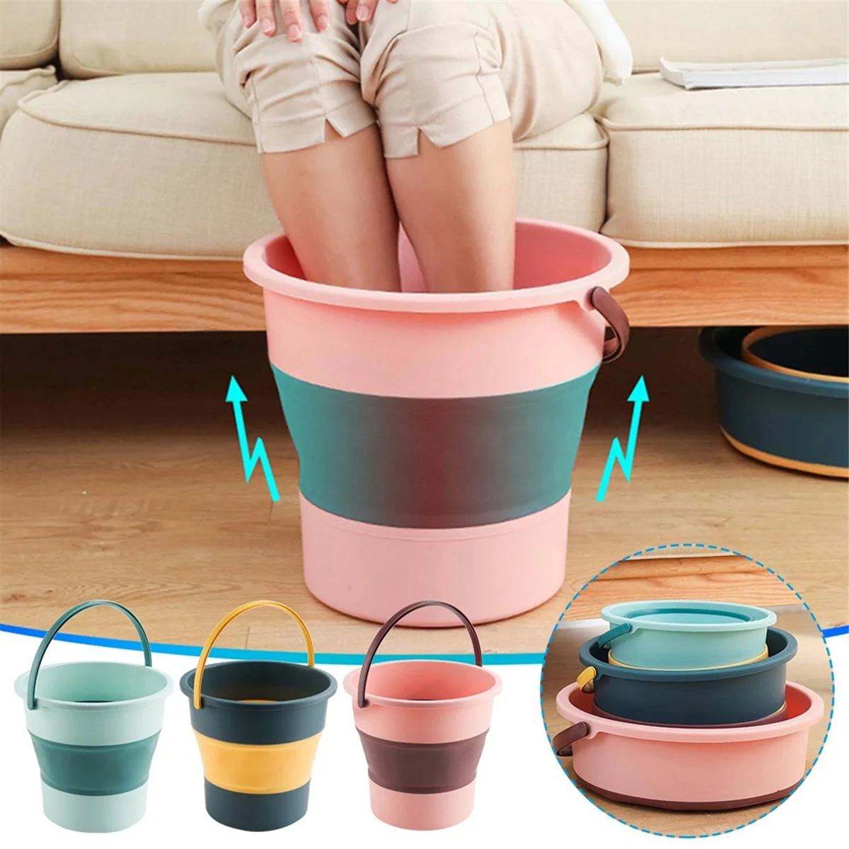 Collapsible Bucket, Collapsible Plastic Bucket Telescopic Portable Foot Bucket, Foldable Portable Car Wash Bucket CJAS