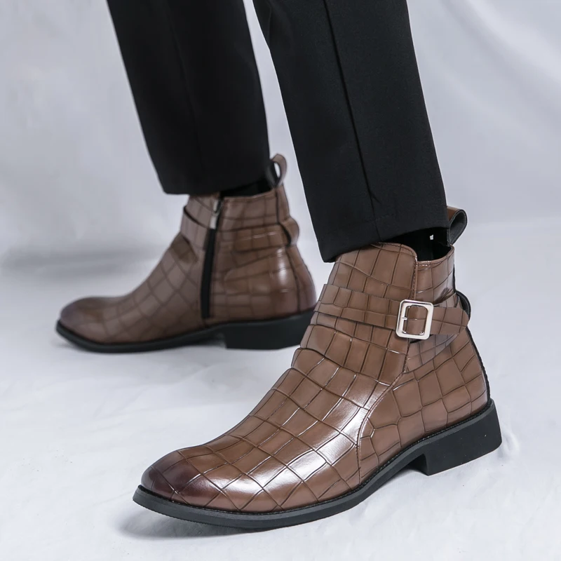 الرجال أحذية عالية أعلى بو تنقش نمط بلون كعب منخفض مريح الكلاسيكية رجال الأعمال الأحذية حجم 38-47 #5