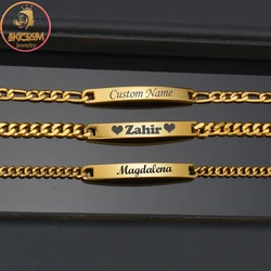 Akizoom Custom Engrave Name Punk Bracelets Stainless Steel Bar Bangle for Women Personalized Letter Man Bracelets Jewelry Gift