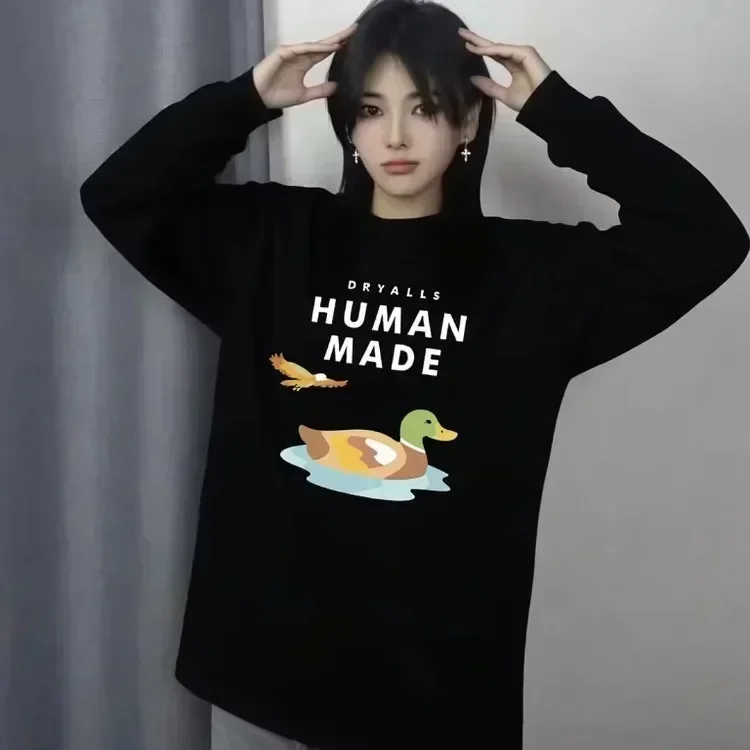 Human Made Duck Crewneck Sweatshirt Logo Print Loose Fit Long Sleeve Unisex Casual Top Men Women