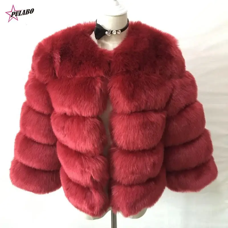 PULABO S-4XL Mink Coats Autumn Winter Fluffy Black Faux Fur Coat Women Elegant Thick Warm Faux Fur Jackets For Women Tops