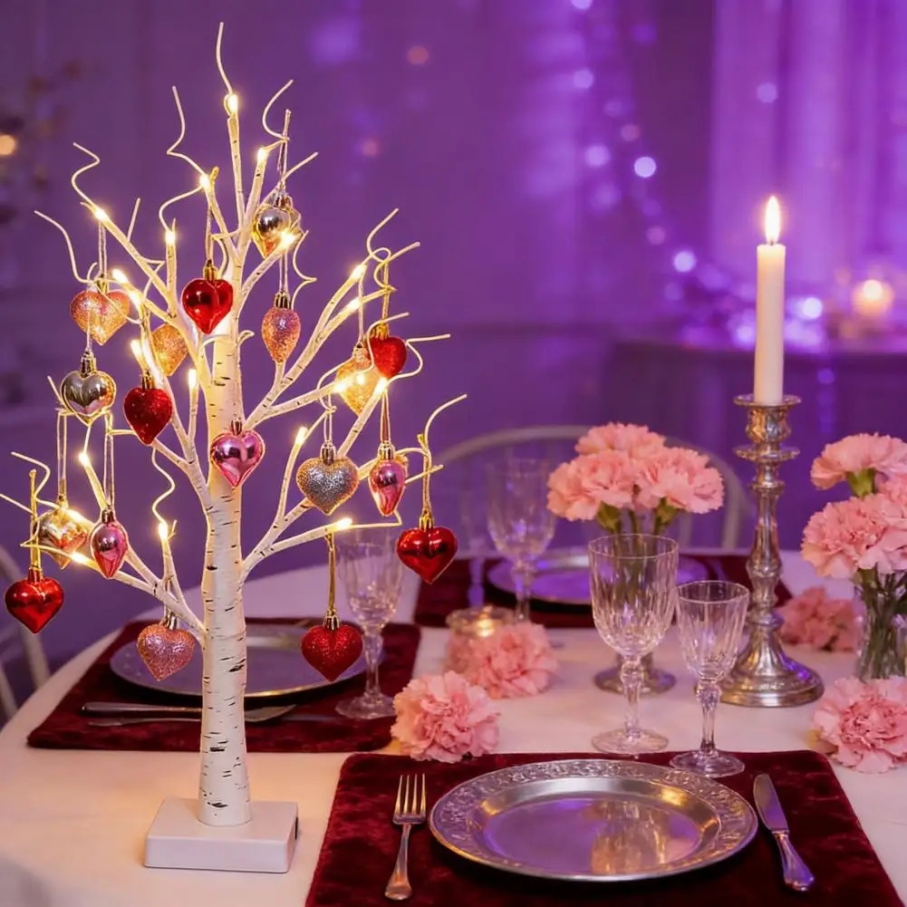 

Valentines Decor Birch Trees Light With Hanging Heart Ornament Lighted Birchtrees For Home Wedding Party Table Decor