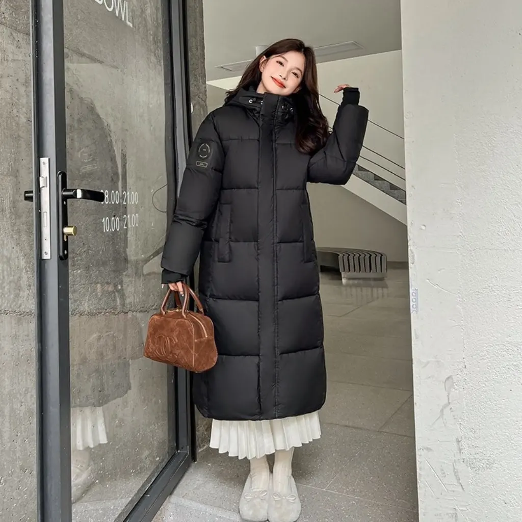 

Женская длинная стеганая куртка больших размеров, зимнее пальто с хлопковой подкладкой, свободный крой и капюшоном