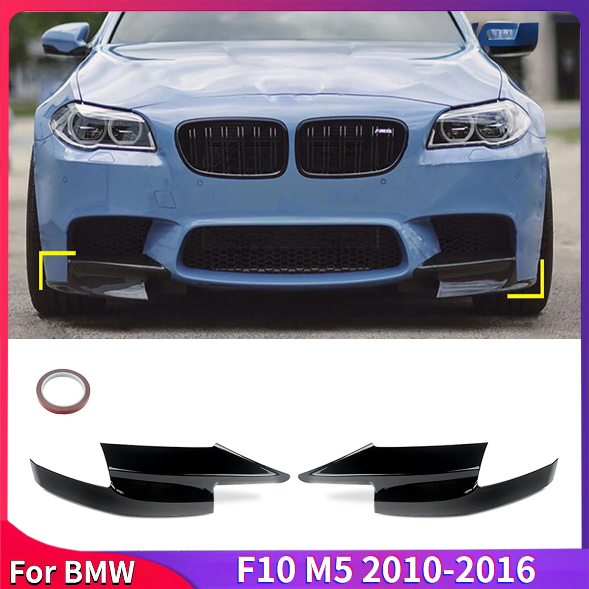 

For BMW F10 M5 2010-2016 Car Front Bumper Lip Corner Splitter Guard Protector Cover Bodykit Accessories Auto Parts Glossy Black
