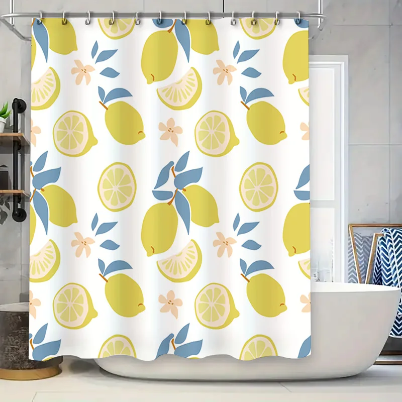 

Желтый лимонный набор занавесок для душа, декор для ванной комнаты, пластиковые крючки, белые водонепроницаемые