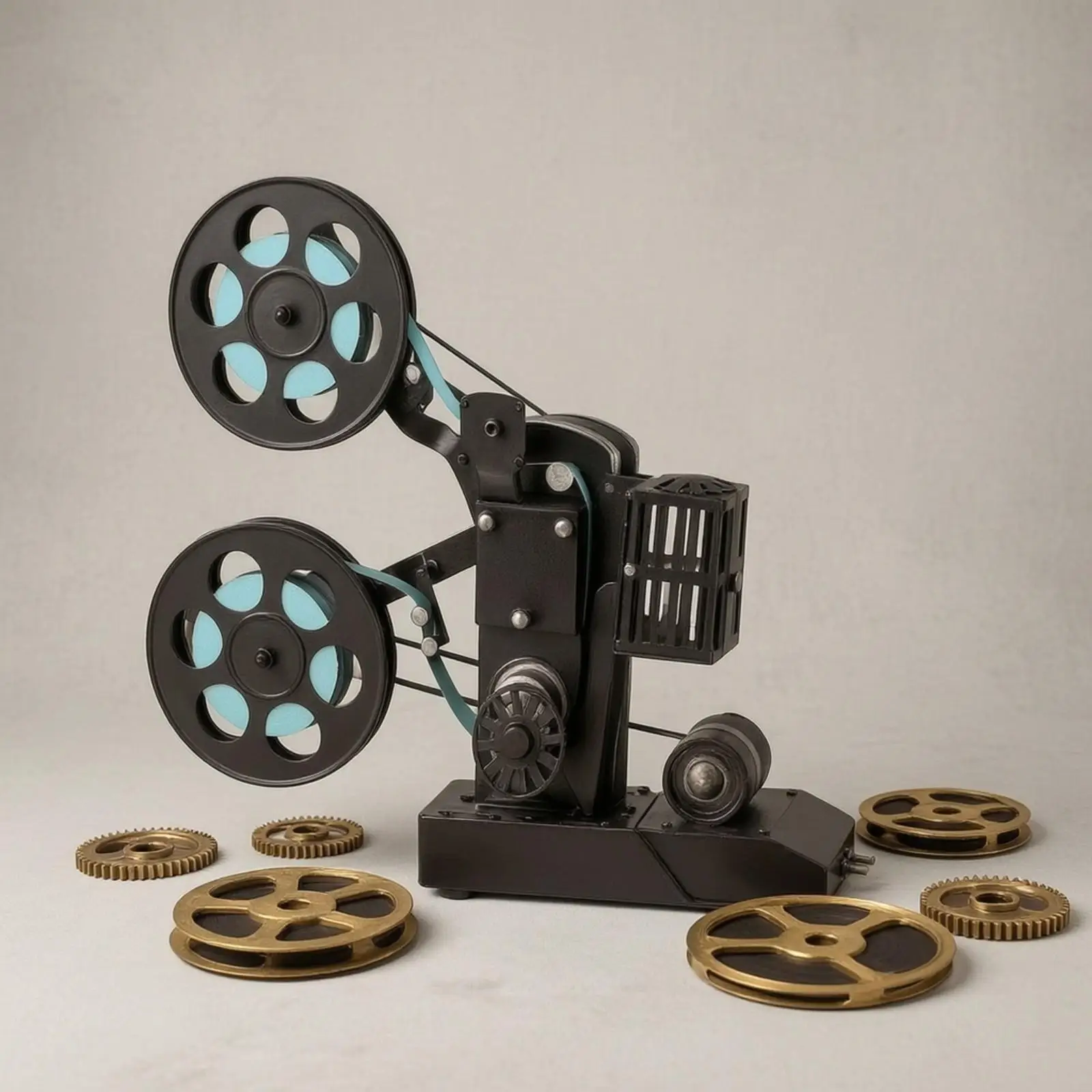 Antique Film Projector Statue Wrought Iron Vintage Viewer Model Industrial Decor Art for Home Office Tabletop