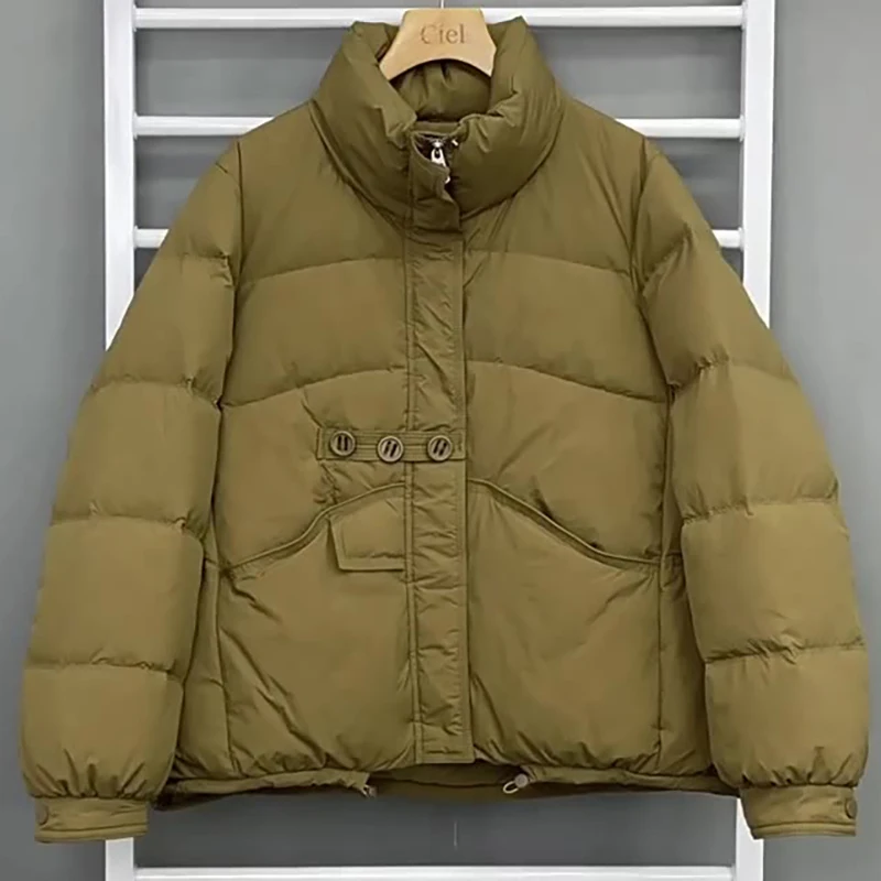 

Loose-fitting Solid Color Cotton Jacket Simple Casual Women Winter Coat With Duck Down Flilling Thick Warm Zipper Outerwear