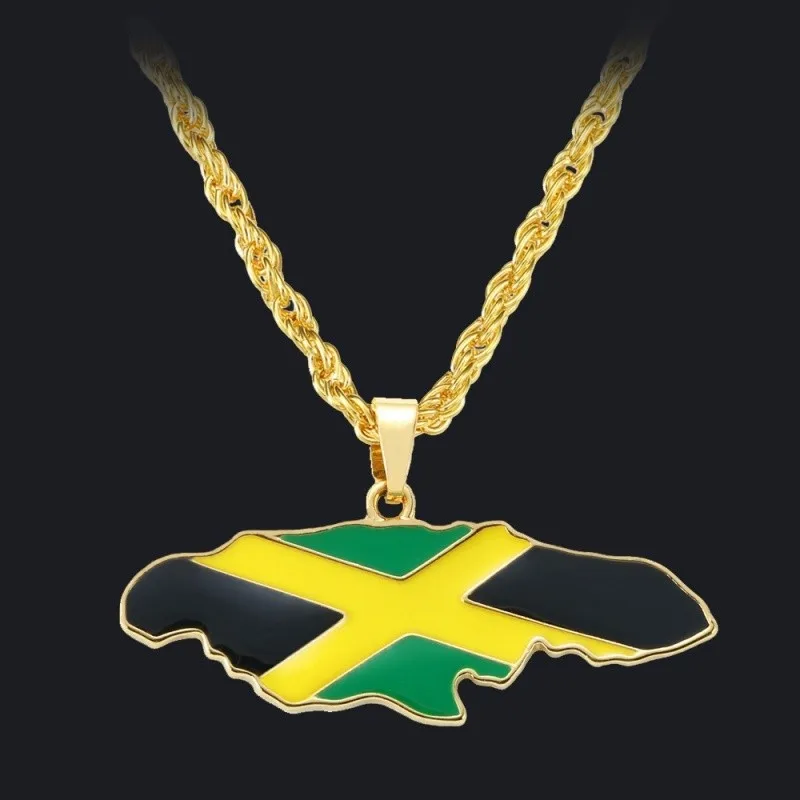 

Jamaica Map Pendant Necklace Trendy Titanium Steel Fashion Jewelry Creative Personality Punk Hip Hop Accessories Gift