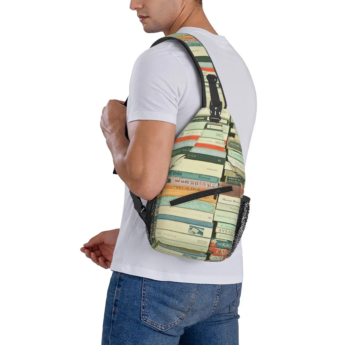 Sac de poitrine Bookworm pour vacances, sac à bandoulière portable pour l'école, multi-style