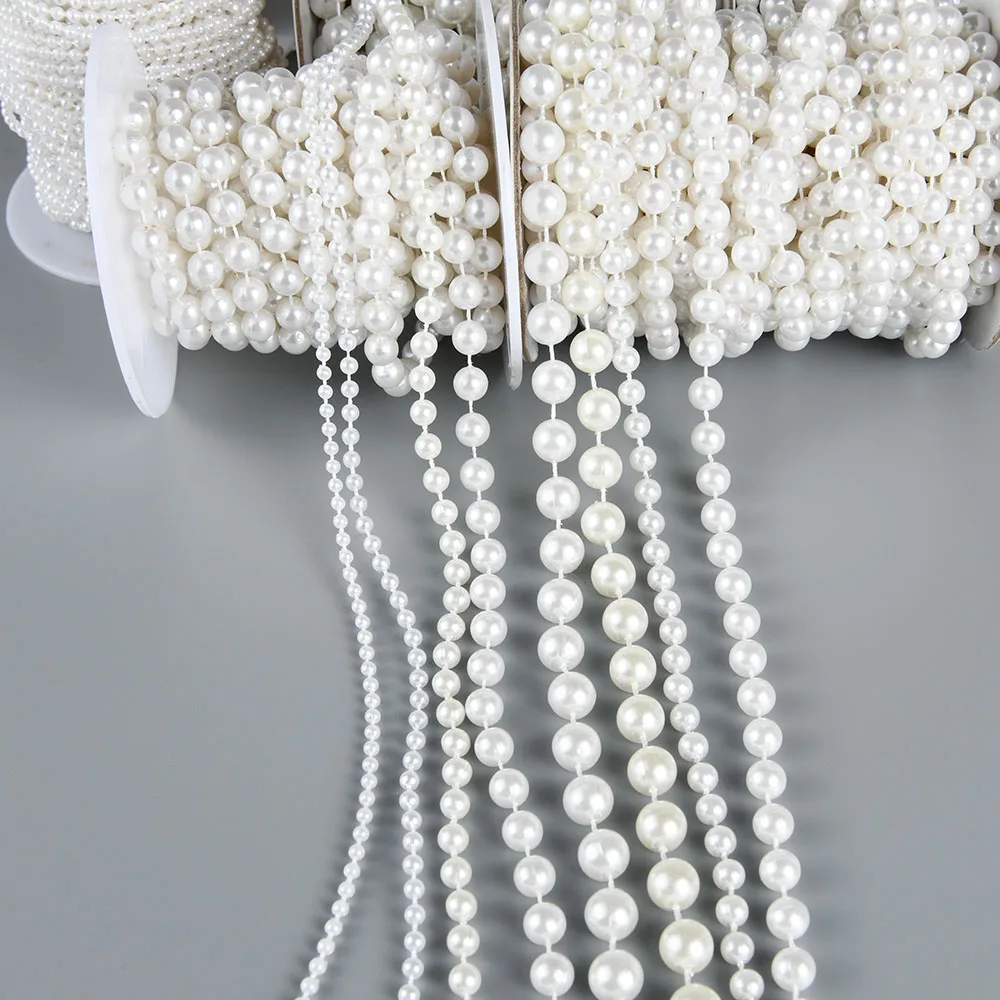 1-5Yards 3-10mm ABS Imitation Pearl Round Beads Cotton Line Chain Trim Garland Strand for Door Curtain Wedding Decoration Party