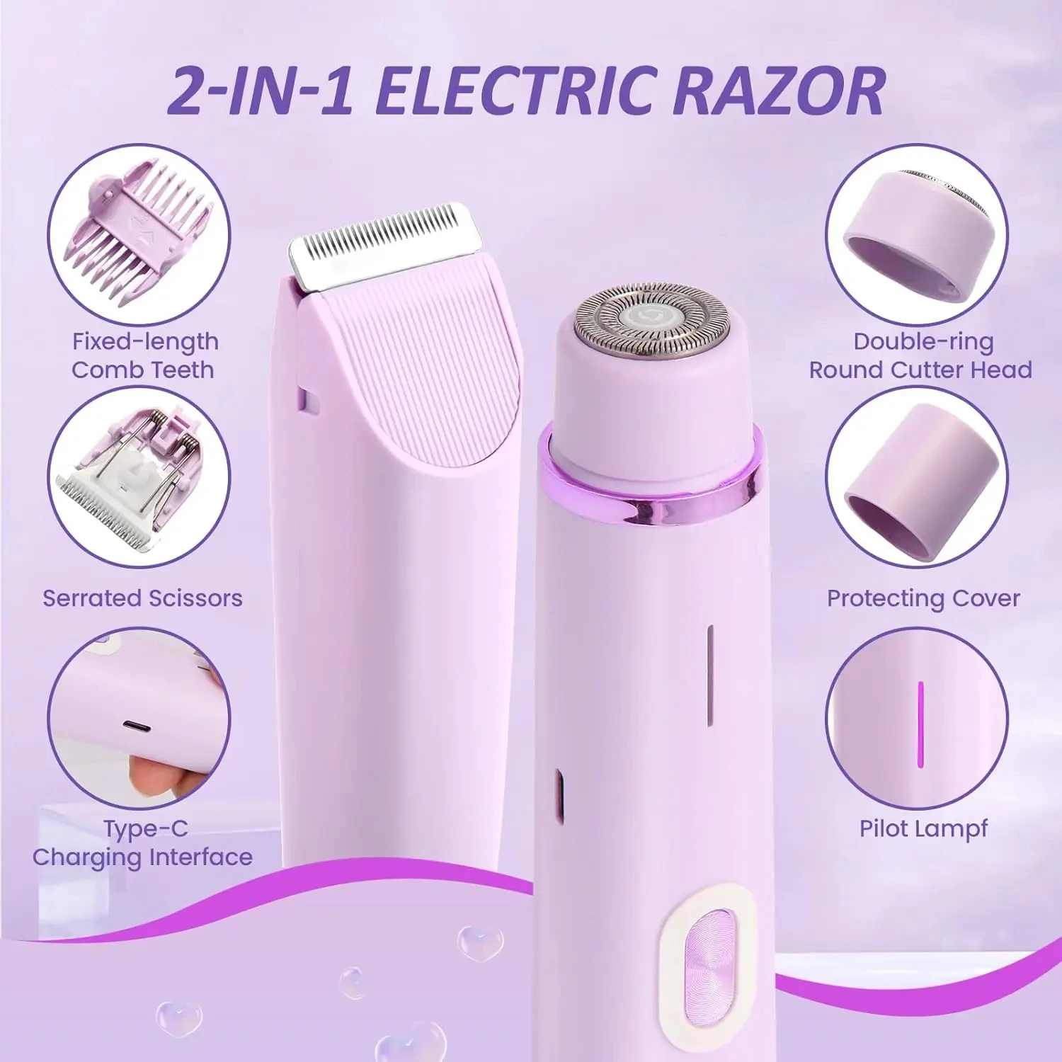 Umi 2 in 1 Razor for Women Painless Hair Trimmer IPX7 Waterproof Wet Dry Full Body Bikini Face Armpit