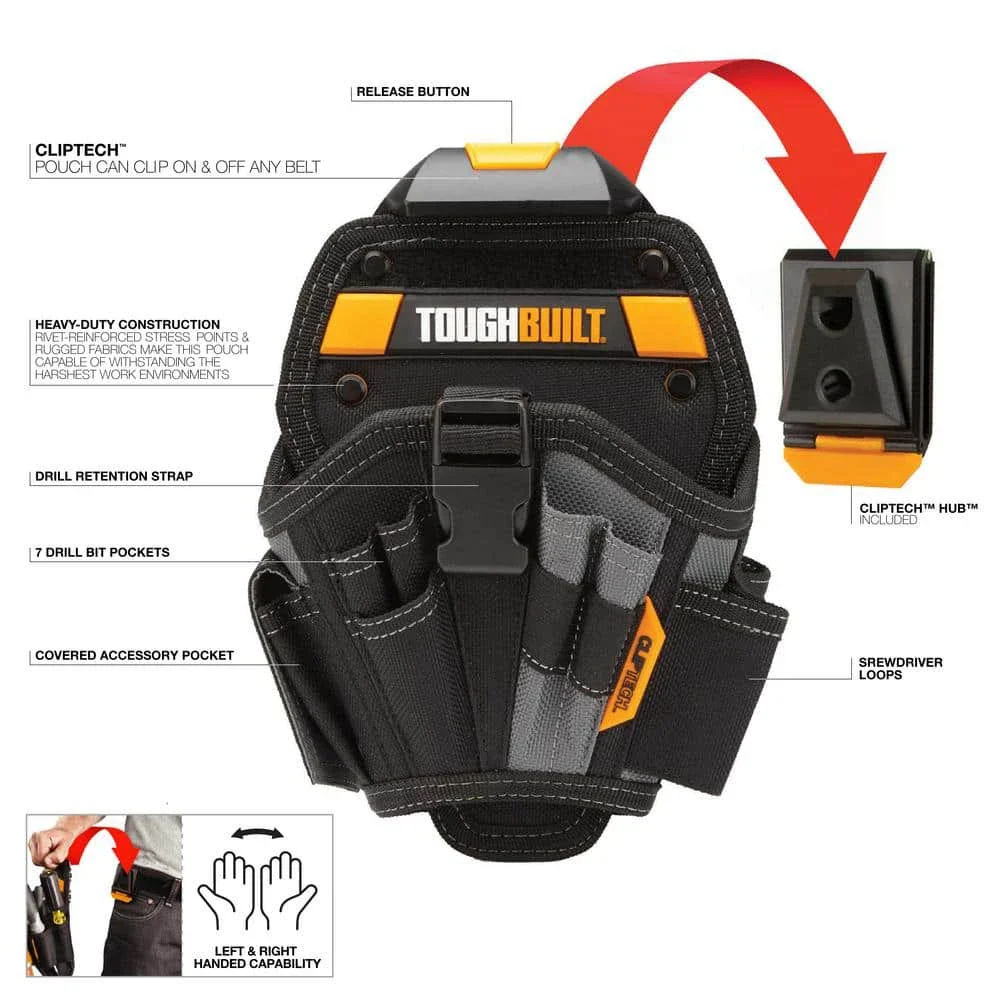 TOUGHBUILT TB-CT-20-L Sarung Bor – Tas Peralatan Portabel Dekorasi Tas Sabuk Khusus Bor Tangan Besar