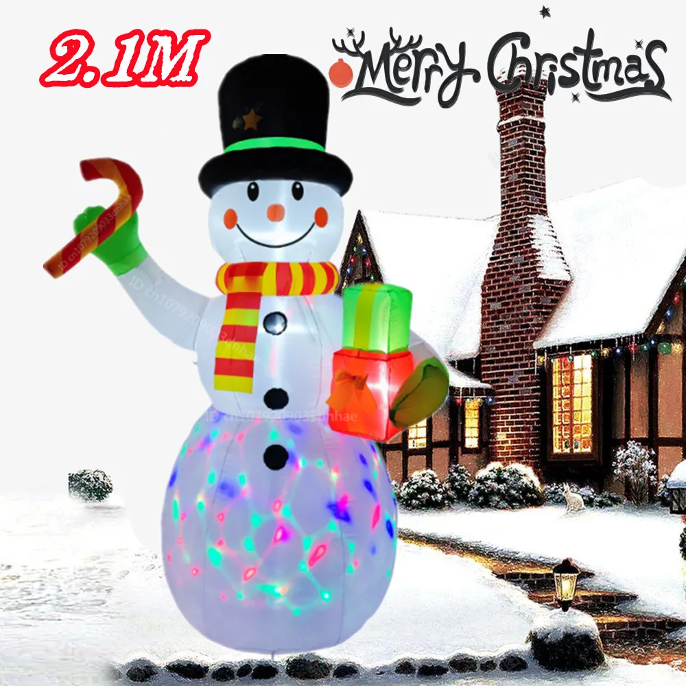 

2.1M/7FT Christmas Inflatable Gift Pack Snowman Model With LED Lights Christmas Outdoor Courtyard Garden Decorae Props