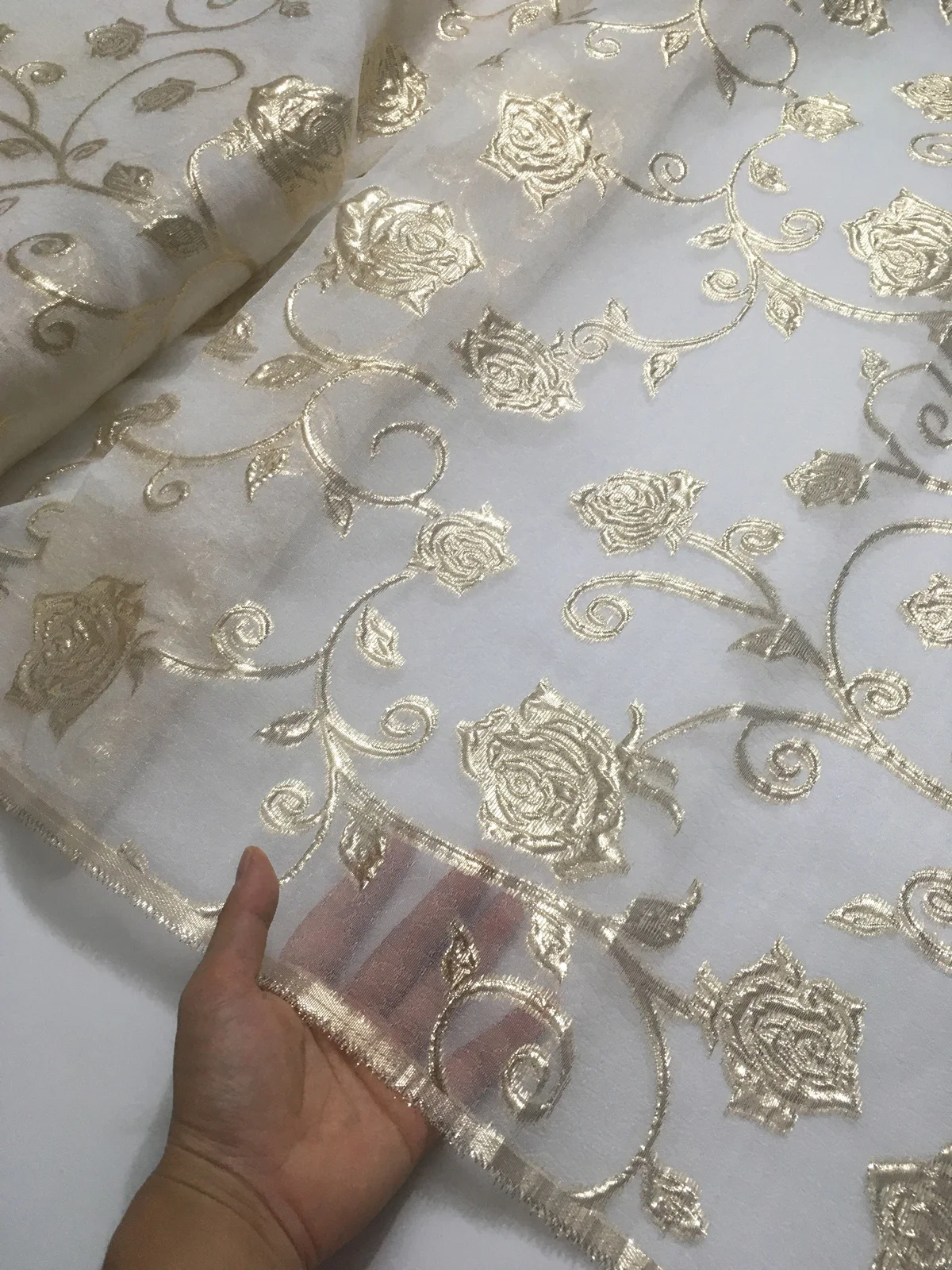 2022 Gold High Quality Brocade Jacquard Fabric African Organza Lace French Net Mesh Lace Fabric For Party Woman Dress LJK22206