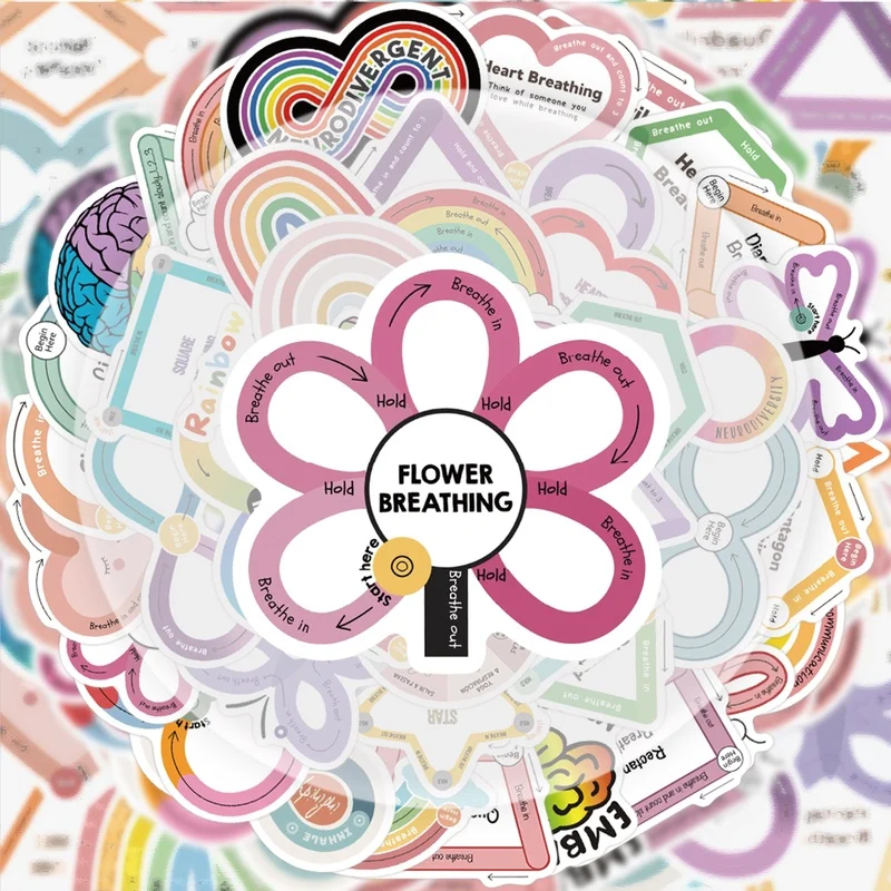 50 Soothing Sensory Stickers, Vibrant Sticker Decals, Multiple Styles Without Duplication, Suitable for Water Bottles, Laptops, Suitcases, Skateboards, Guitars, Party Decorations