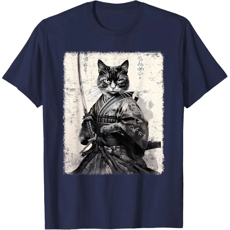 Samurai Cat vintage ukiyo-e warrior art graphic T-shirt