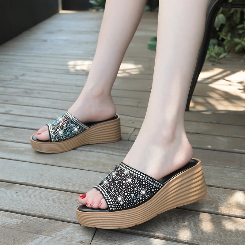 

NEW Summer Wedge Slippers Platform High Heels Women open-toed sexy Ladies Outside Shoe Basic Clog Wedge Slides Flip Flop Sandals