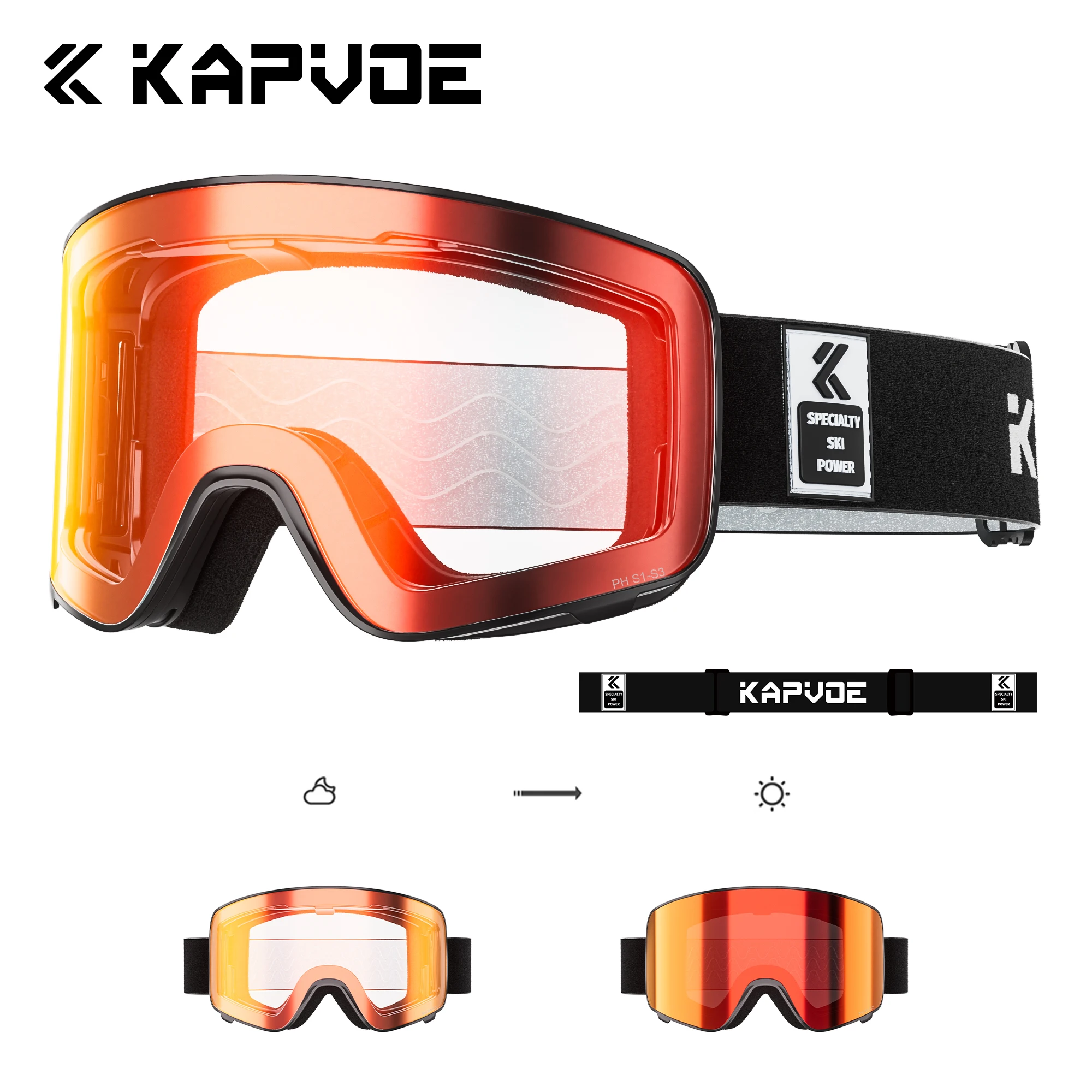 調光フリップアップスノーゴーグルKAPVOE新品 KAPVOE 調光スキーゴーグル 冬用 アウトドア スノーモービル スポーツ
